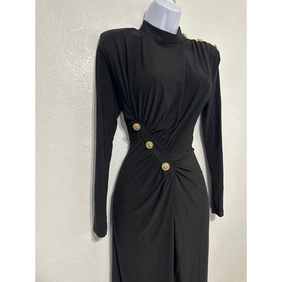 VTG Maxi Ruched Side Old Hollywood Glam Dress 38/40 Black Stunning Romantic - Picture 2 of 16